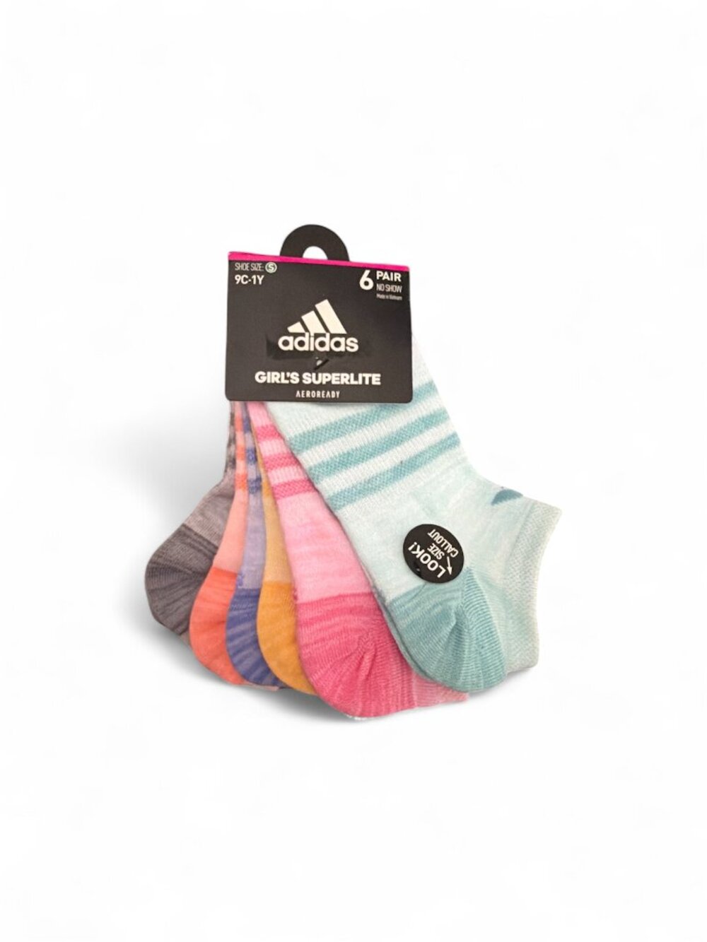 ADIDAS Girls Socks No Show Superlite Aeroready 6 Pack Shoe Size 9C-1Y
